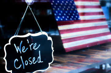 Closed Sign on Store Window Display Due to Covid-19 New York City