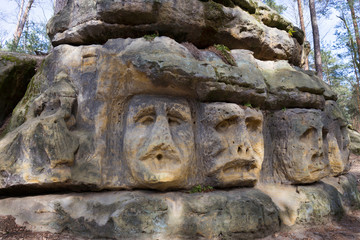 Fototapeta na wymiar Monument sandstone sculptures from 19th century in northern Bohemia, Libechov, Czech Republic