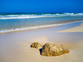 Horizon seen on an empty beach with turquoise water