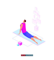 Trendy flat illustration. Man doing yoga. Activity. Fitness. Yoga poses. Life style. Template for your design works. Vector graphics.