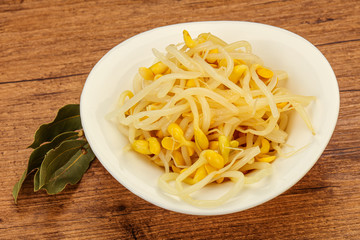 Soy sprout heap in the bowl