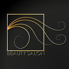 Beauty salon and hairdresser golden symbol of scissors and lock of hair