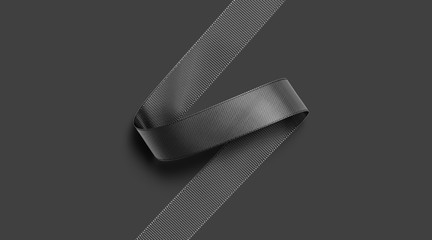 Blank black curl silk ribbon mockup, dark background