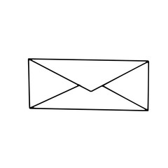 Simple envelope with letter for sending. Post service with quick delivery. Important papers, money, bribe concept, having secrets, correspondence. Simple vector illustration in outline doodle style.