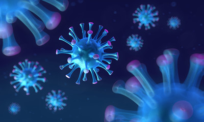 Microscopic view of a infectious virus. Corona COVID-19. 3D Rendering