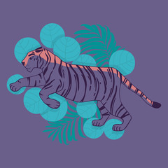 Fototapeta na wymiar Hand drawn vector illustration of a tiger. Isolated objects. Flat design.