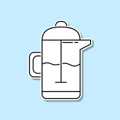 French press for coffee or tea sticker icon. Simple thin line, outline vector of kitchen icons for ui and ux, website or mobile application