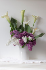 Arum Lilies and Lilac Bouquet