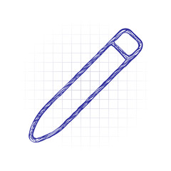 Simple pencil. Linear, thin outline. Hand drawn sketched picture with scribble fill. Blue ink. Doodle on white background