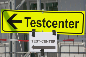 Sign Test Center or Assessment Center in front of a hospital for testing coronavirus covid-19