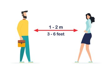 Keep distance sign. Coronovirus epidemic protective equipment. Preventive measures. Steps to protect yourself. Keep the 1 meter distance. Vector illustration.