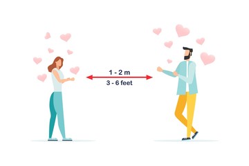 Keep distance sign. Coronovirus epidemic protective equipment. Preventive measures. Steps to protect yourself. Keep the 1 meter distance. Vector illustration.