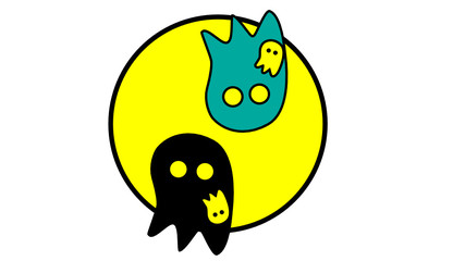 Vector illustration of two ghosts in a circle