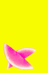 Fashion aesthetic moodboard walpappers. Watermelone on yellow background. Fruits vitamins concept