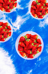 Fashion aesthetic moodboard walpappers. Strawberries on sky background