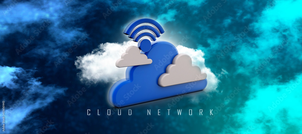 Poster 3d rendering cloud online storage icons with wifi
