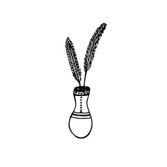 Interior illustartion with decorative tree branches in the vase. Lifestyle illustration for T-Shirt, bags, etc. print. Isolated on the white background hand drawn vector illustration. 