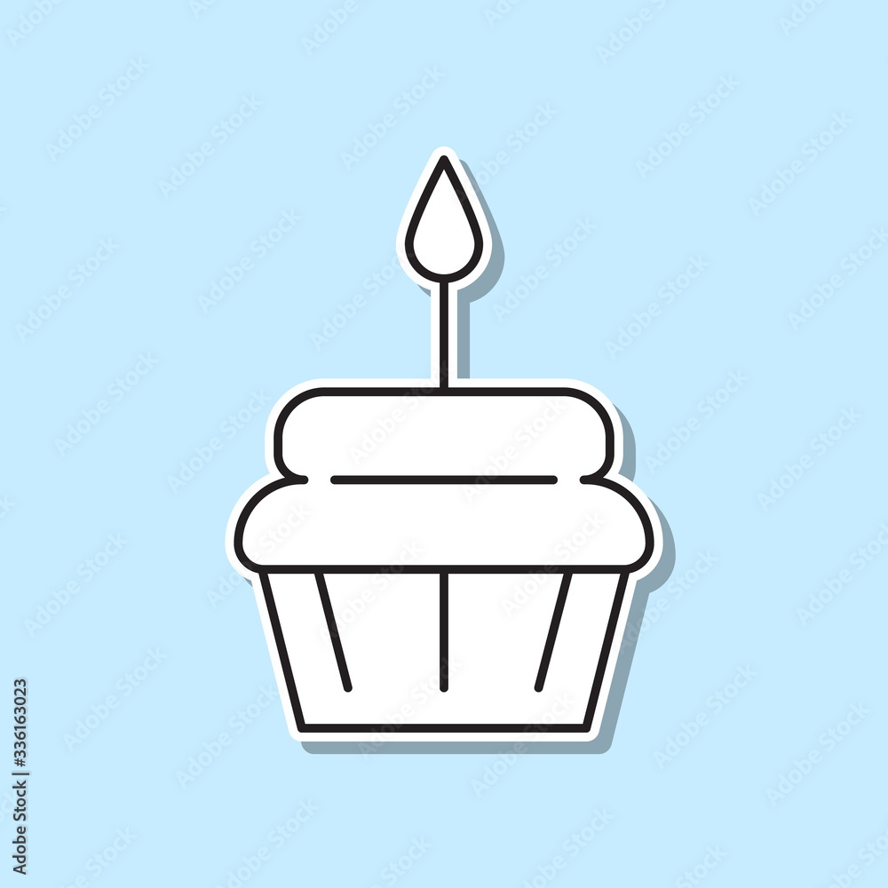 Poster cake with candle sticker icon. simple thin line, outline vector of party icons for ui and ux, websit