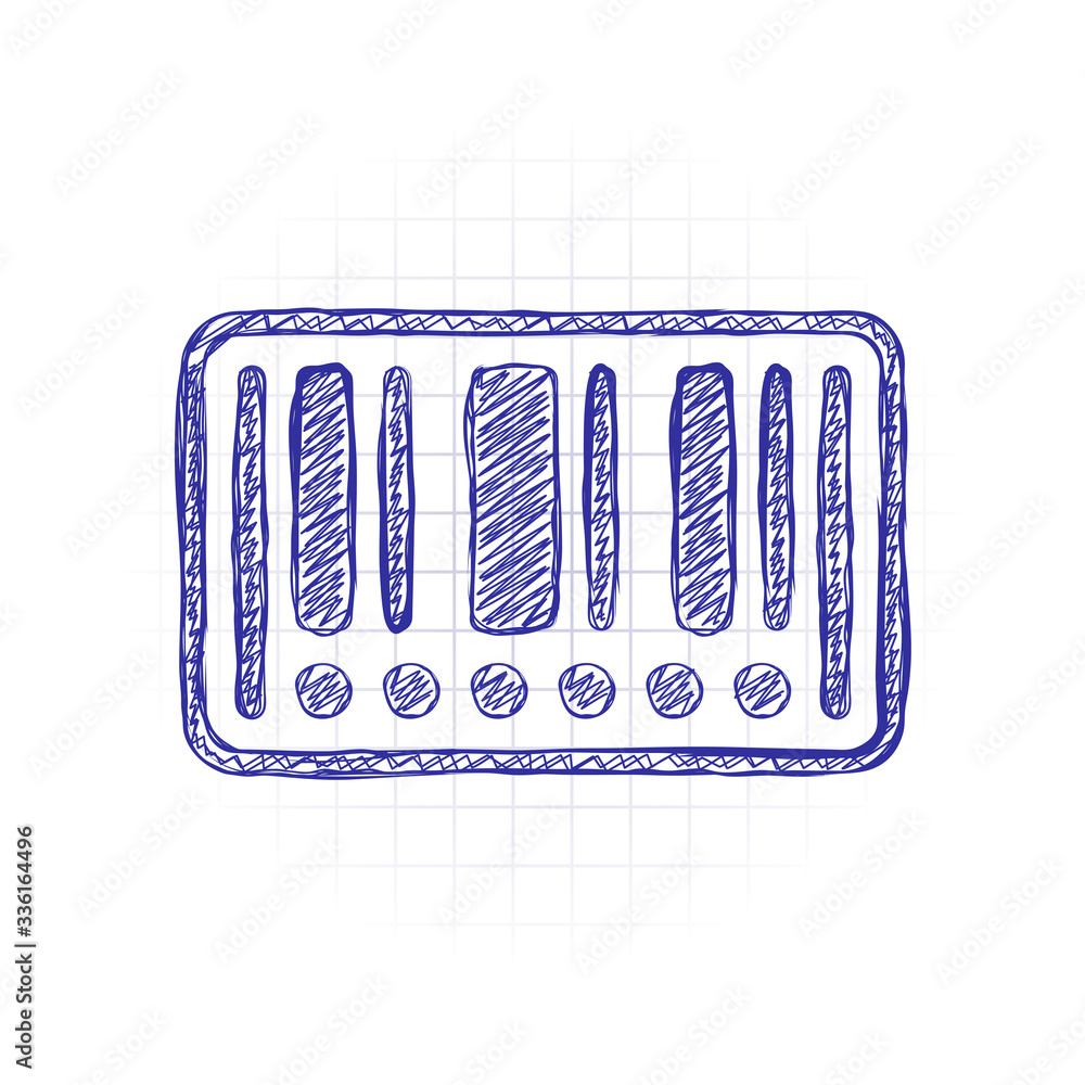 Poster barcode label icon. circles instead of numbers. hand drawn sketched picture with scribble fill. blue