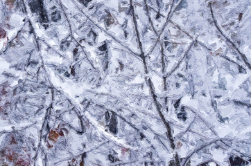Impressionistic Style Artwork of Winter Branches Covered with Fresh Snow