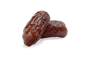 Dried date palm fruit solated on white background with clipping path. dry fruit concept.