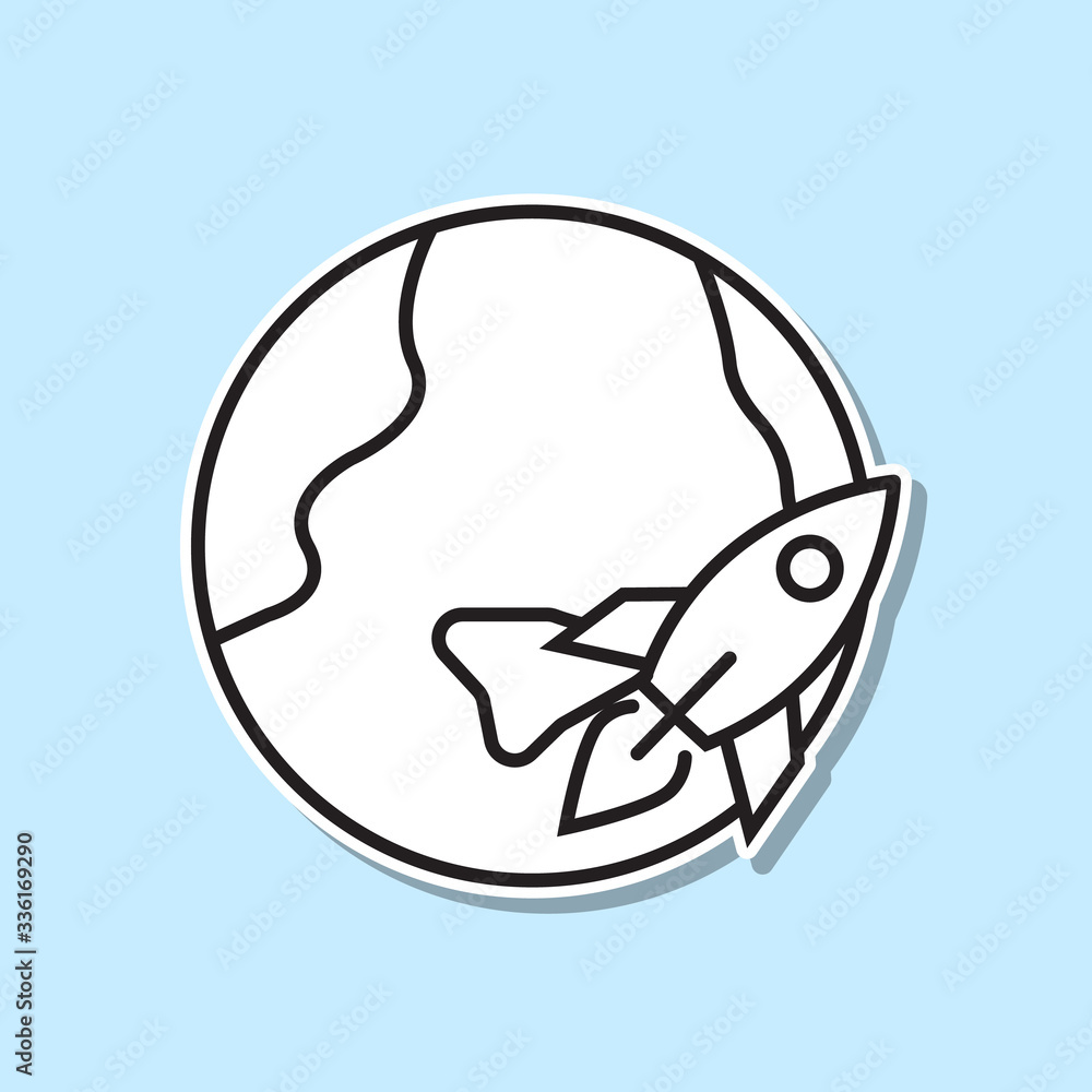 Aufkleber rocket fly around world sticker icon. simple thin line, outline vector of space icons for ui and ux,