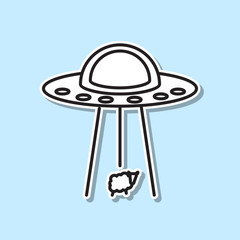 Alien ship steal sheep sticker icon. Simple thin line, outline vector of space icons for ui and ux, website or mobile application