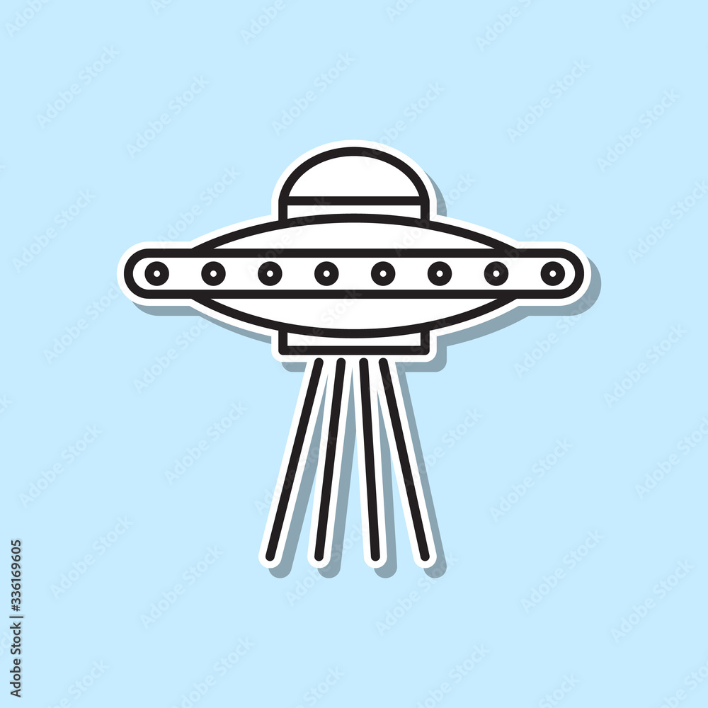 Poster space aliens. ufo sticker icon. simple thin line, outline vector of space icons for ui and ux, websi