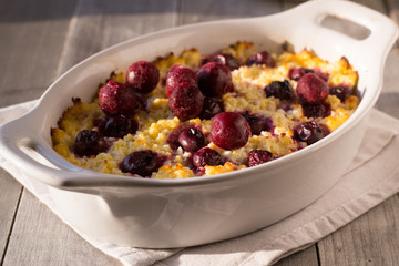 Casserole with cottage cheese and cherries
