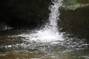 Beautiful landscape of a waterfall in a forest in a Mountain in Sichuan, China