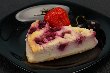 Cheesecake with cherry served strawberry