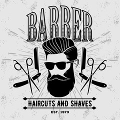 Barbershop poster or banner with Bearded men. Vector illustration