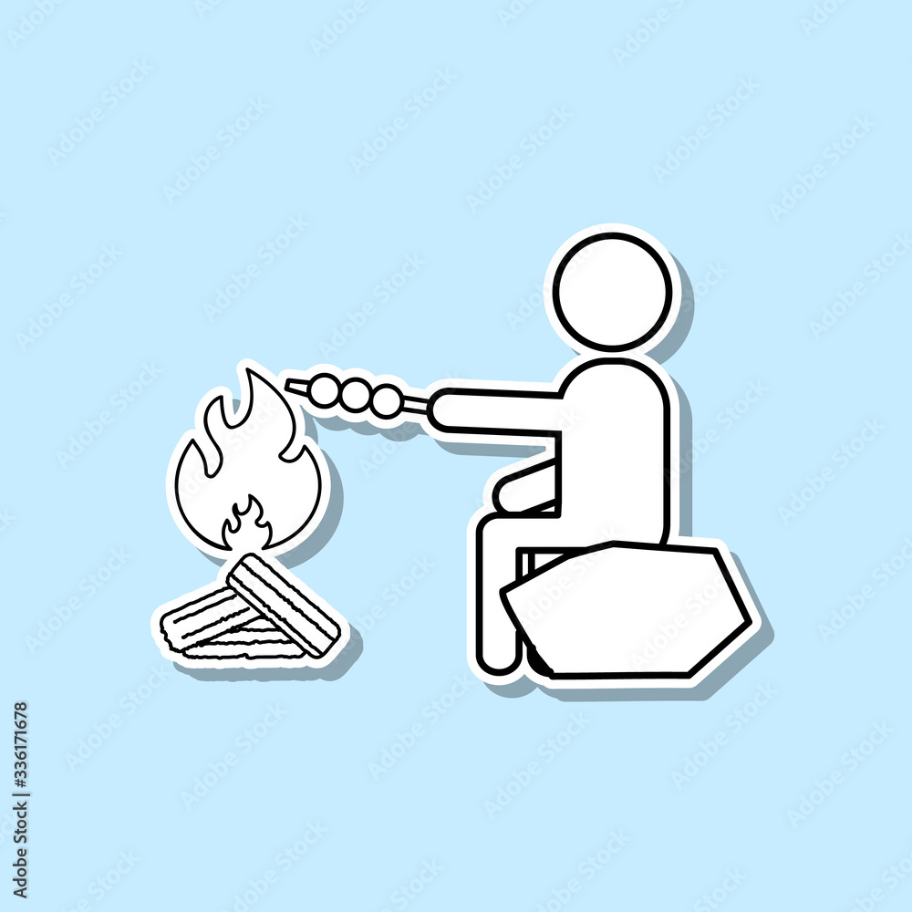 Poster man cooks at the stake sticker icon. simple thin line, outline vector of turizm icons for ui and ux,
