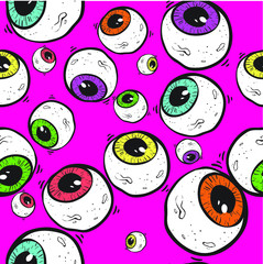 Abstract eye seamless pattern. Surrealism background.