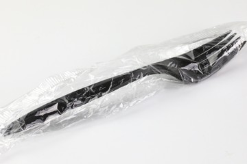 Individually wrapped plastic fork for carryout or delivered food