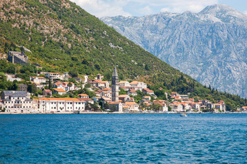 View of the Perast Old Town and Saint Nicholas church, Bay of Kotor, Montenegro