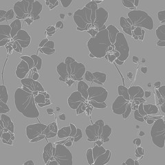 Floral seamless pattern with flowers orchids. Hand drawn. Tropical plants for design, textile, print, wallpapers, wrapping paper. Vector stock illustration.