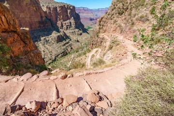 hiking zig zag on the bright angel trail in grand canyon national park, arizona, usa