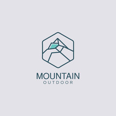 Fototapeta premium iceberg logo geometric line outline, ice peak mount stone mountain adventure icepeak geometric logo line art outline illustration.