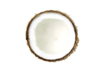 Half of coconut on white background