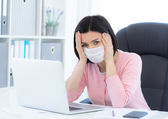 Concerned woman teleworking during coronavirus epidemic