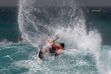 kite surfing on the beach