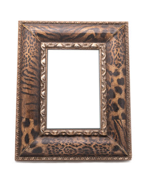 Old picture frame Square tiger pattern With blank space, White background or isolated