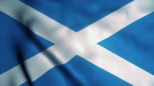 Scotland flag waving in the wind. National flag of Scotland. Sign of Scotland seamless loop animation. 4K