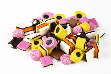 Licorice candy on the white background