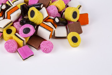 Licorice candy on the white background