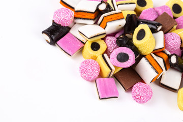 Licorice candy on the white background