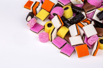 Licorice candy on the white background