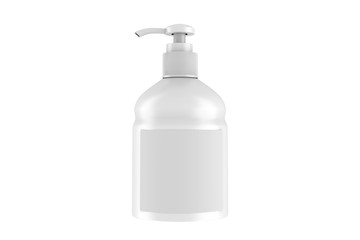 Ads template, blank hand wash realistic plastic bottle with dispenser airless pump. Pharmaceutical container liquid gel, soap, lotion, cream, shampoo, bath foam. 3d illustration