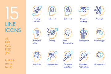 Mental activity color linear icons set
